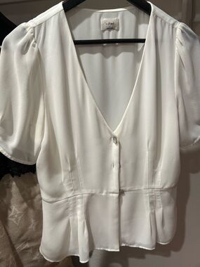 Aritzia White V-Neck Button Front Blouse